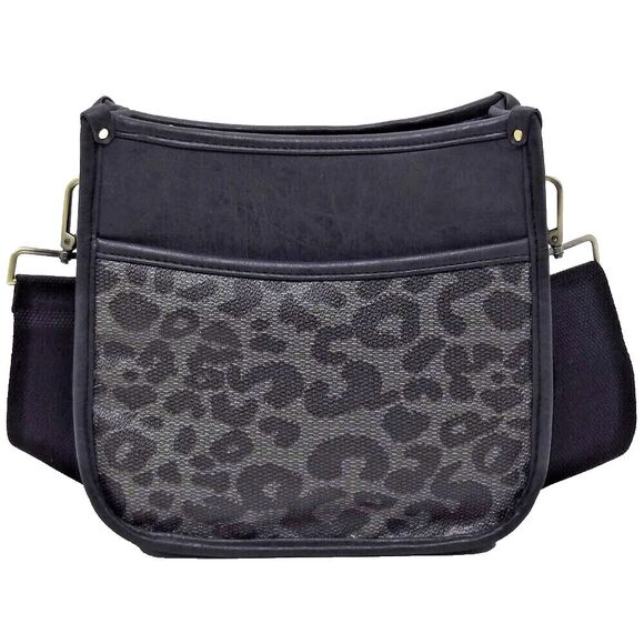 Women's Trendy Leopard Print Black Colorblock Guitar Strap Hobo Crossbody Bag - Picture 3 of 3